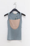 SWAYING/KNIT Contrasting Silk Tank Top SW23SS1T30 Dark Blue/Apricot ps59